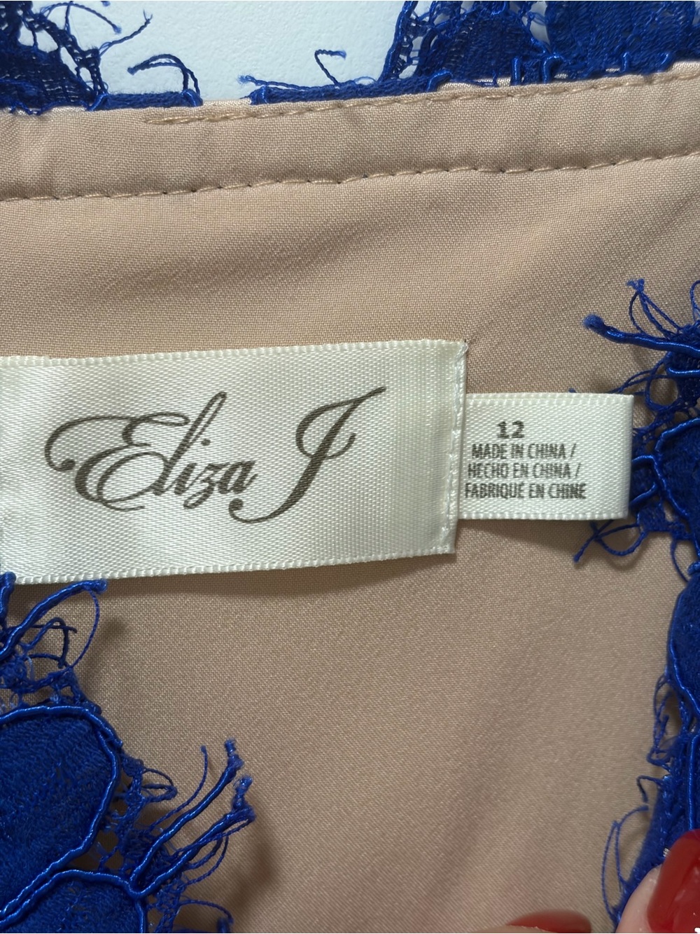 Eliza J size 12 Cobalt Blue Lace Midi Dress Spaghetti Strap Pockets Semi Formal‎ - Picture 6 of 14